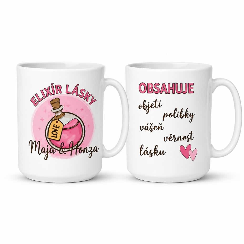 Párový hrnek elixír lásky s vlastním jménem