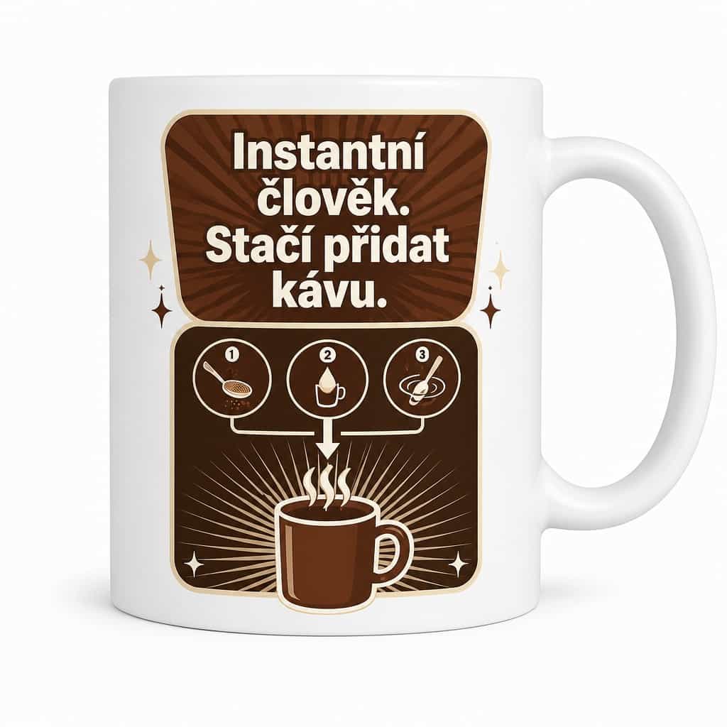 Hrnek instantní člověk, stačí přidat kávu