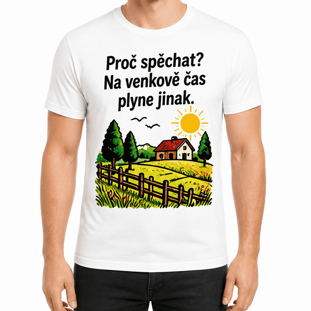 Tričko pro farmáře – Proč spěchat? Na venkově čas plyne jinak.