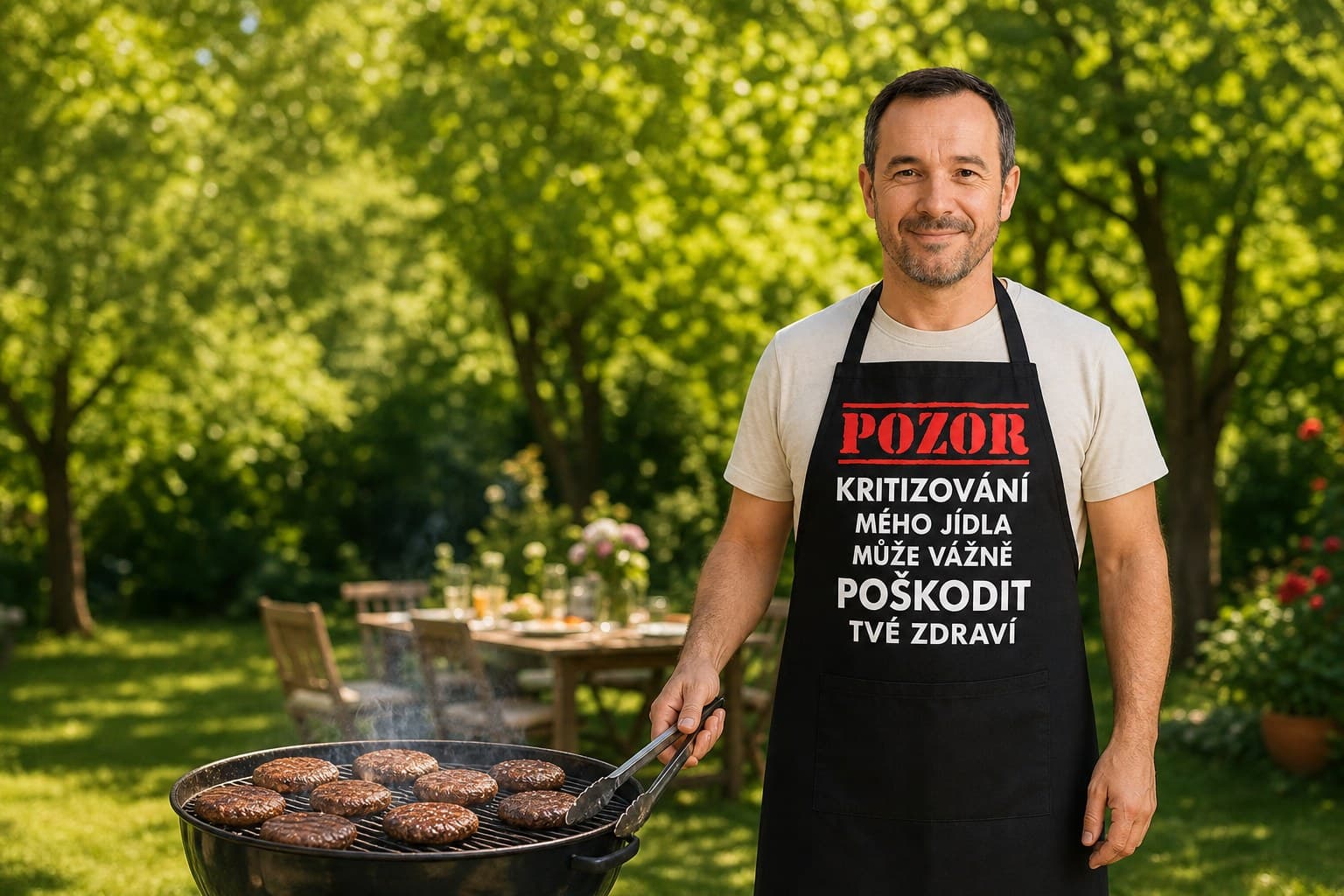 Grilování v zástěře Pozor kritika mého jídla – Top-tricka.cz