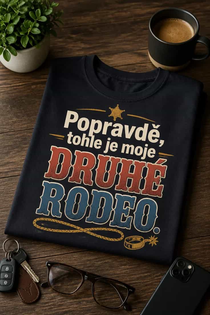 Tričko rodeo: Popravdě, tohle je moje druhé rodeo.