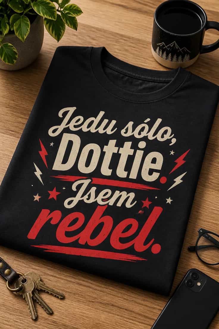 Pánské tričko s potiskem – Jedu sólo, Dottie. Jsem rebel.