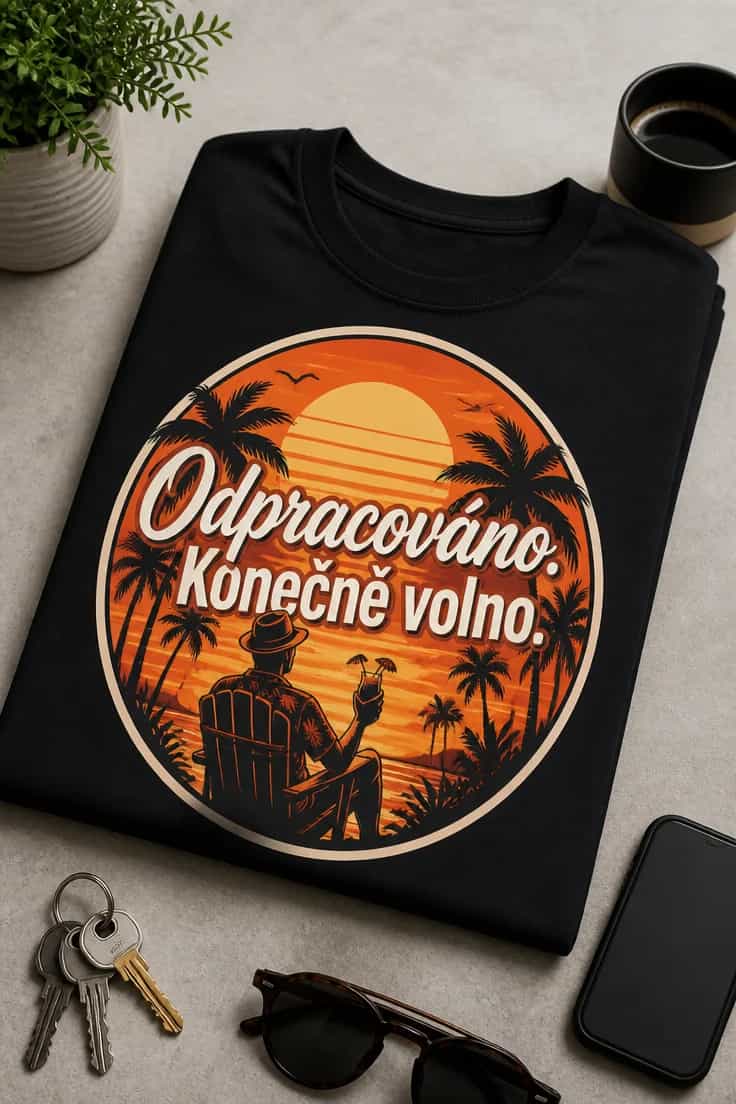 Tričko k odchodu do důchodu: Odpracováno. Konečně volno.