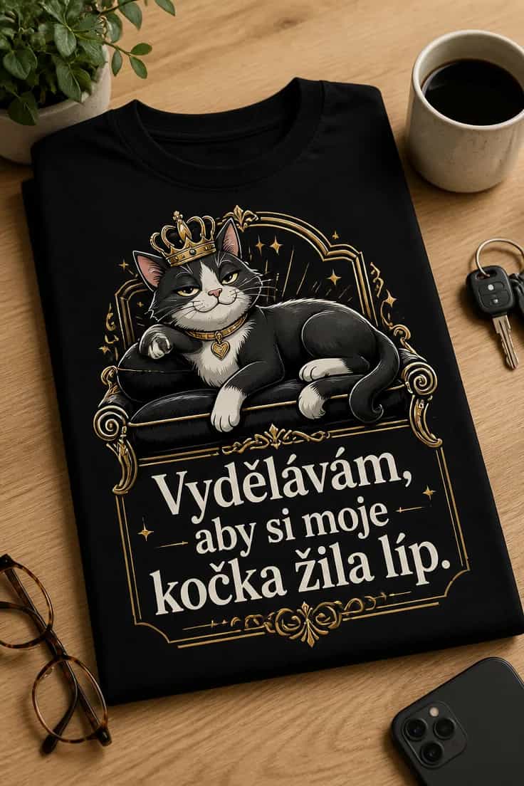 Tričko s kočkou „Vydělávám, aby si moje kočka žila líp.“