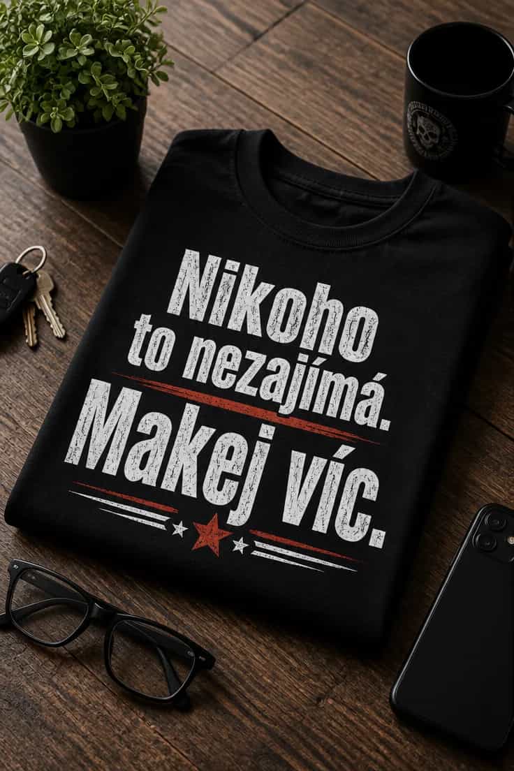 Tričko s nápisem Nikoho to nezajímá. Makej víc.