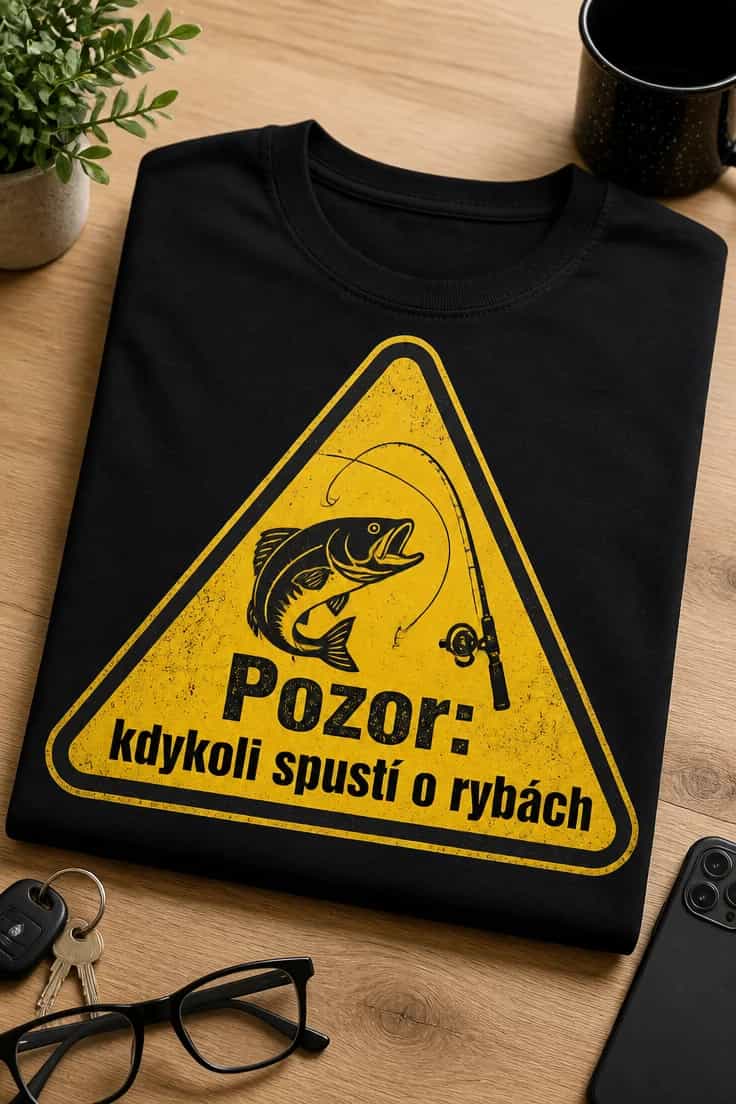 Tričko s rybami – Pozor: kdykoli spustí o rybách