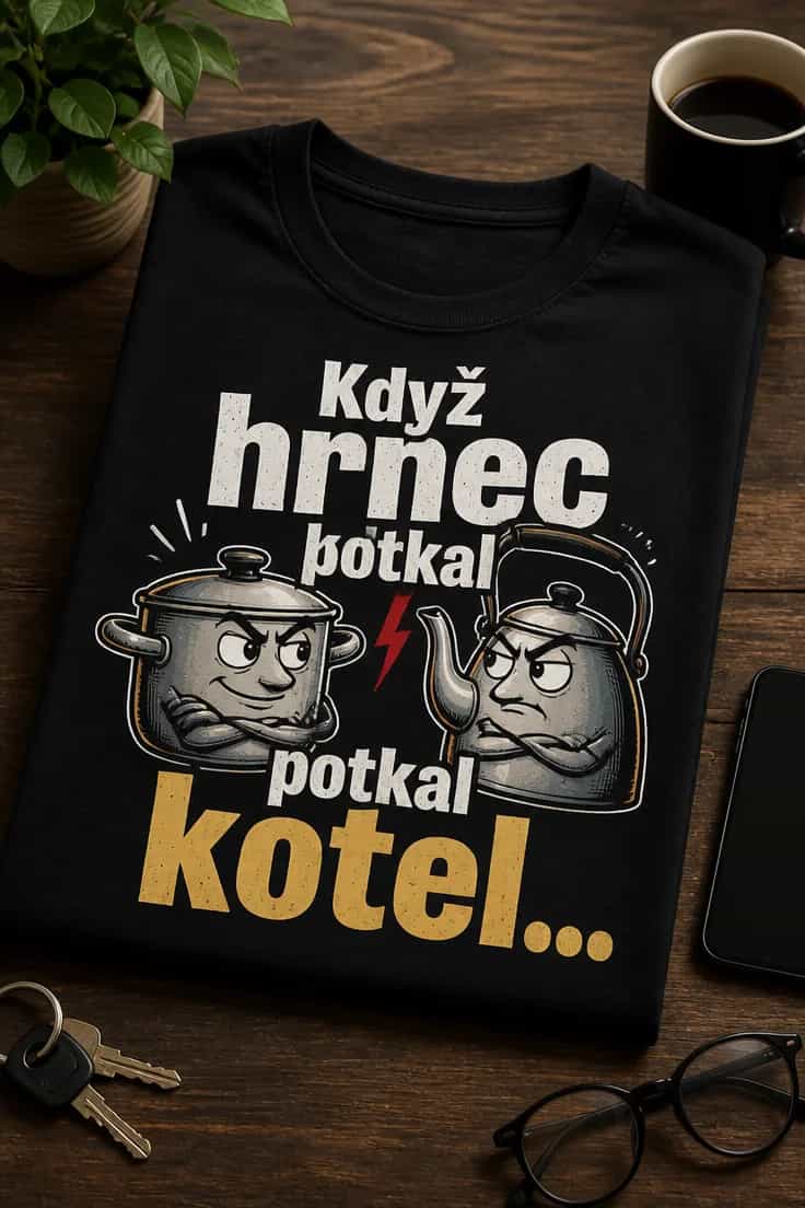 Vtipné tričko Když hrnec potkal kotel…