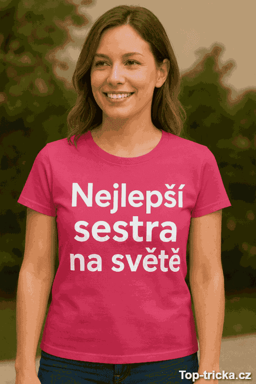 Tričko nejlepší sestra na světě s růžovým srdcem