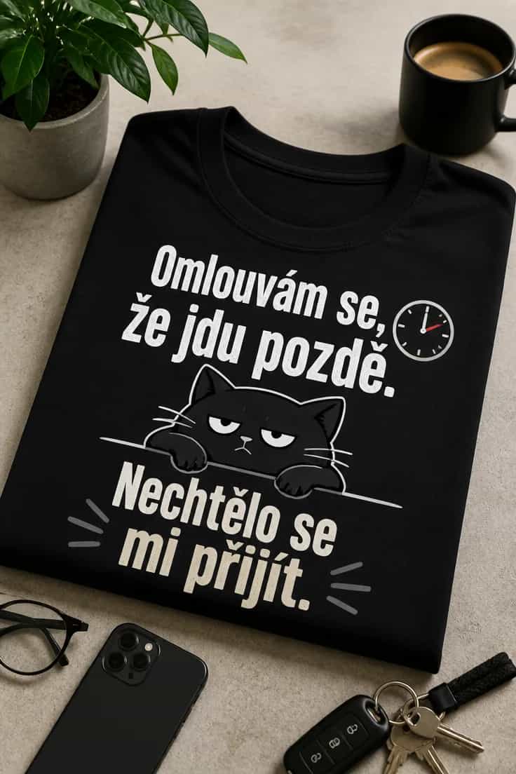 Tričko Omlouvám se, že jdu pozdě. Nechtělo se mi přijít.