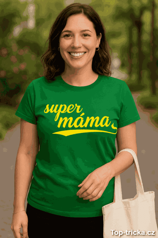 Tričko super máma v růžovém stylu