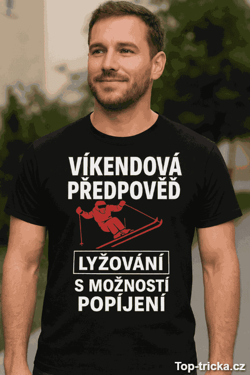 Vtipné tričko víkendová předpověď lyžování