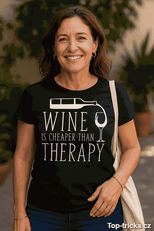 Vtipné tričko wine is cheaper than therapy