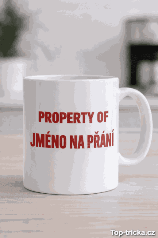 Vtipný hrnek Property of s vlastním jménem