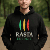 Alt: Moderní pánská mikina s logem "RASTA ENERGIE" v parku.