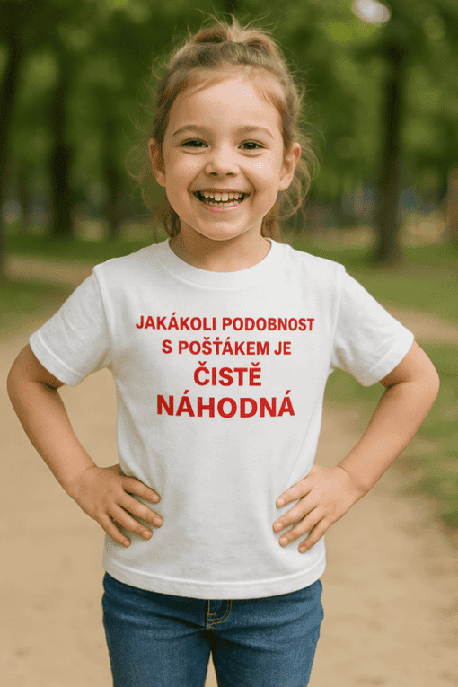 Dětské tričko s humorným motivem a nápisem o podobnosti s pošťákem.