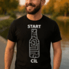 Pánské černé tričko s motivem start a cíl, ideální pro běh nebo sportovní akce.