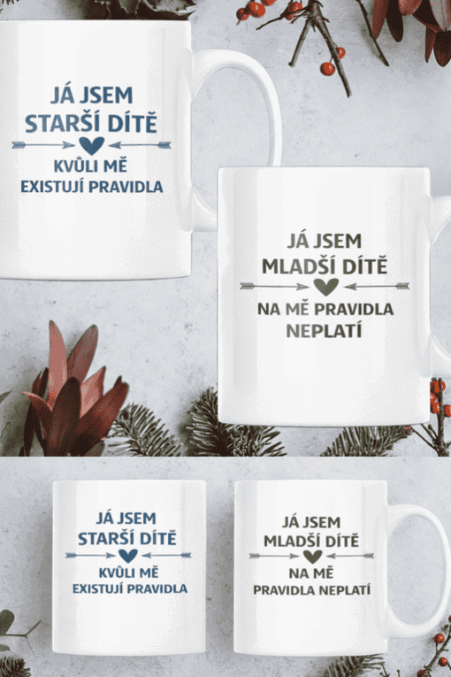 Hrnek s vtipným nápisem pro starší dítě, které se řídí pravidly.