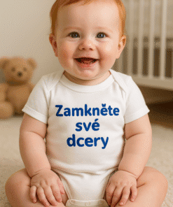 Roztomilá dětská fotografie s textem "Zamkněte své dcery".