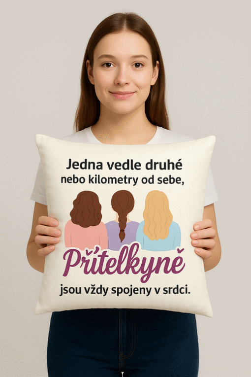 Dětský polštář s citátem o přátelství a spojení srdcem, ideální dárek a dekorace do pokoje.