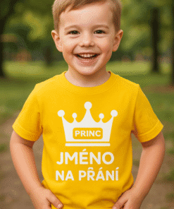 Dětské tričko s potiskem "Princ" a místem pro jméno na přání, ideální dárek a módní doplněk pro děti.