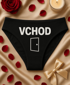 Vstupní trenýrky s vtipným nápisem VCHOD a ikonou dveří, ideální dárek nebo zábavný doplněk.