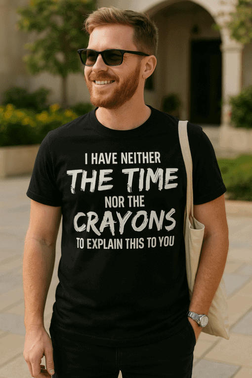 Černé pánské tričko s vtipným potiskem a slunečními brýlemi, moderní styl pro volný čas.