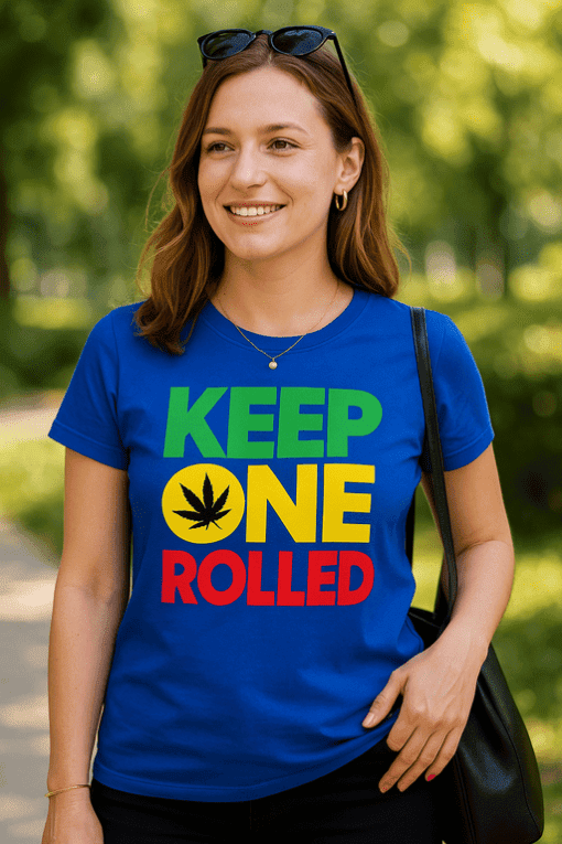 Keep One Rolled tričko s potiskem marihuany, pohodlné a stylové pro volný čas. Ideální pro fanoušky marihuany.