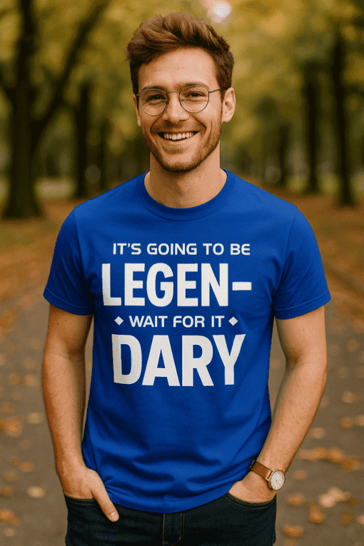 Vtipný potisk na tričku, muž v přírodě.