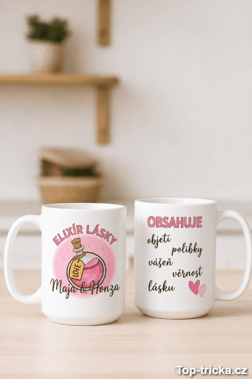 Párový hrnek elixír lásky s vlastním jménem