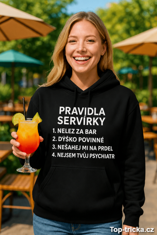 Vtipná mikina pravidla servírky