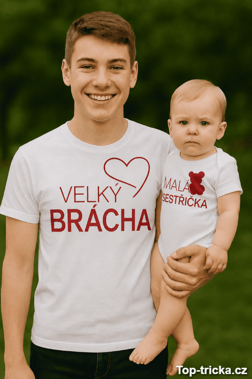 Vtipné tričko a body set velký brácha sestřička