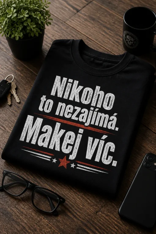 Tričko s potiskem Nikoho to nezajímá. Makej víc. pro milovníky sarkasmu, práce a gym motivace