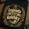 Tričko s vintage emblémem a nápisem Legenda už od kolébky, s laurovými větvemi, hvězdami a retro stuhou